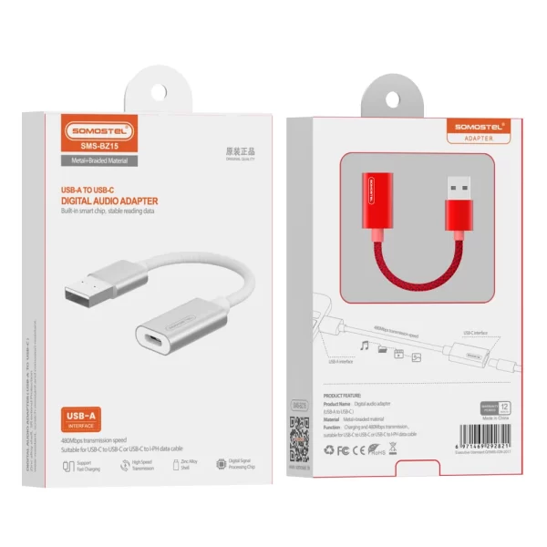 Adaptador Somostel SMS-BZ15 USB A a USB-C – Carga y Datos